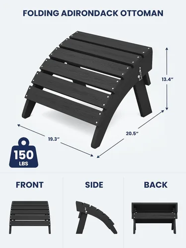Vista 3 de KINGYES Otomana Adirondack plegable para silla Adirondack, color negro