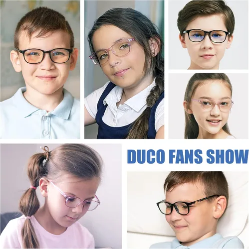 Vista 7 de DUCO Lentes de luz azul para niños, niñas, niños, videojuegos, computadora, TV, teléfono, anteojos falsos para niños de 6 a 10 años, anti luz azul