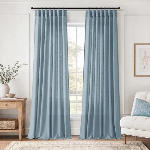 Vista 13 de Jowels Natural Linen Curtains 96 Inches Long 2 Panels for Living Room