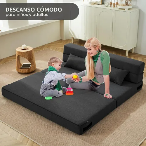 Vista 3 de SUYOLS - Sofá cama plegable convertible – Silla cama cama con almohada, moderna tela de lino plegable y futón, colchón plegable para sala