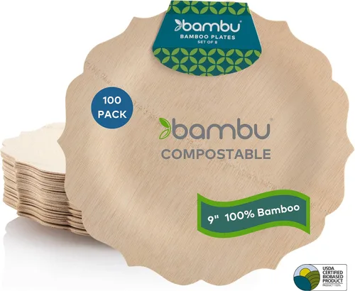 Vista 12 de Bambu Paquete de 8 platos desechables de bambú de 7 pulgadas elegantes, productos biodegradables ecológicos, platos desechables de bambú