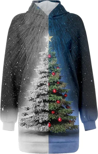 Vista 2 de Vestido de Navidad para mujer, con bolsillos, estampado de moda, de manga larga, sin botones, S-2XL