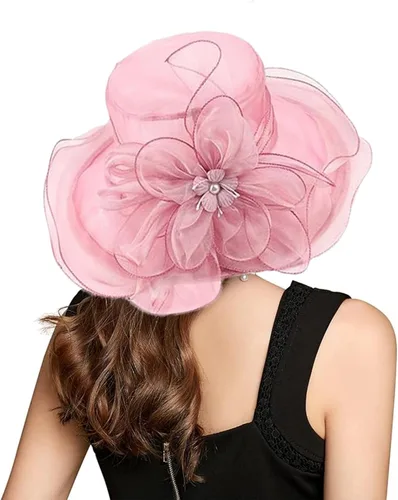 Vista 2 de ORIDOOR Tocado de organza para mujer, para fiesta de té, boda, protección UV, sombrero de ala ancha