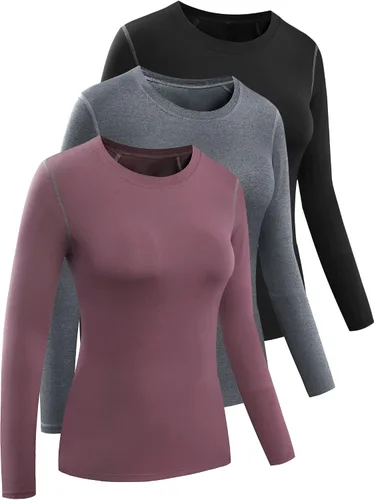 Vista 80 de CADMUS Paquete de 1 o 3 camisetas de entrenamiento de manga larga para mujer, camiseta de compresión de ajuste seco para correr