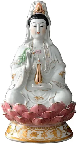 Vista 6 de Estatua de Guan Yin en Lotus – Estatua budista Avalokiteshvara Kuanyin – Regalo de Feng Shui (10 pulgadas)