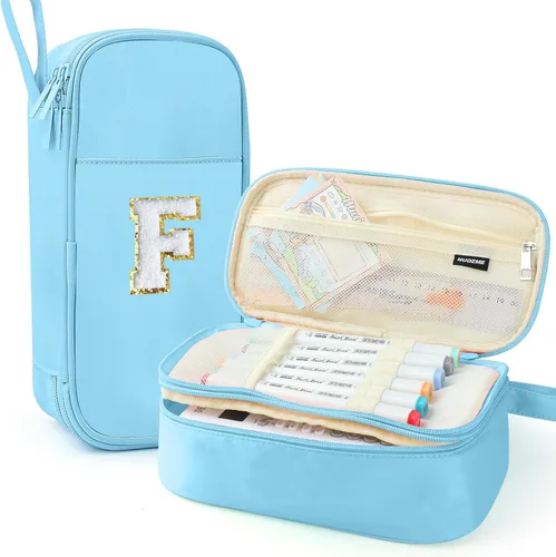 Vista 25 de Estuche Grande para Lápices, Bolsa de Lápices de Gran Capacidad, Bolsa de Lápices Personalizada con Inicial con Cremallera Suave, Múltiples