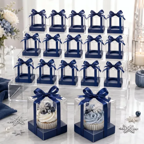 Vista 9 de Gerrii 100 Piezas Cajas Individuales de Plástico Transparente para Cupcakes de 3.5" Contenedores Individuales para Cupcakes Caja de Regalo de Dorado