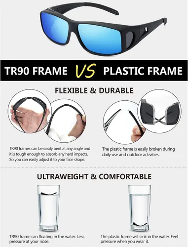 Vista 56 de Polarized Sunglasses Fit Over Glasses for Women Men with UV400 Protection Over Wrap Around Sun Glasses