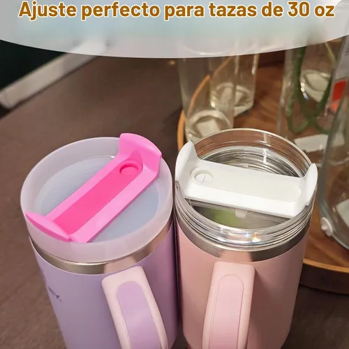 Vista 6 de Paquete de 2 tapas de vaso de 30 onzas de repuesto para vasos Stanley Cup, tapas de repuesto para vasos Stanley de viaje, a prueba de derrames Crema