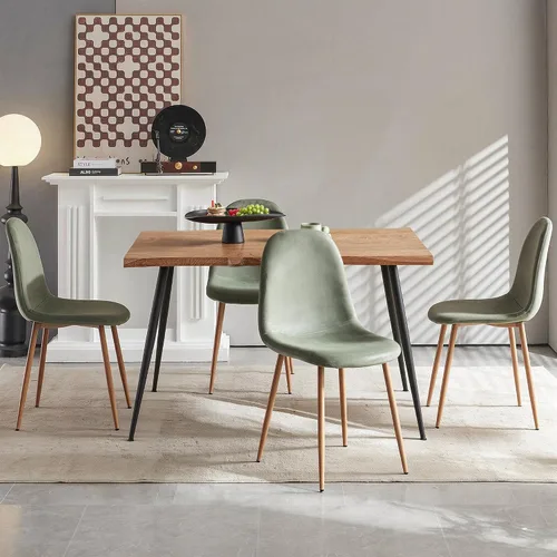 Vista 5 de Howtek Juego de mesa de comedor de 5 piezas, mesa de comedor rectangular moderna con 4 sillas de comedor de terciopelo, juego de mesa de cocina que