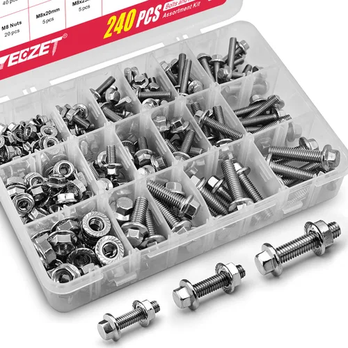 Vista 7 de 112 piezas M6 pernos y tuercas de acero inoxidable 304 con cabeza hexagonal y brida de 10 mm, 20 mm, 30 mm, 40 mm, 50 mm