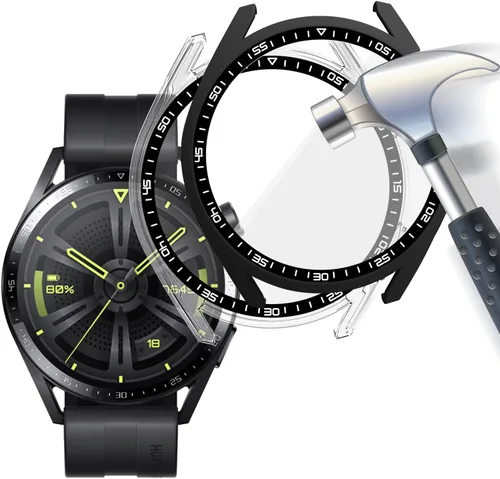 Vista 8 de [Paquete de 2] Funda con protector de pantalla de vidrio templado compatible con Huawei Watch GT3 de 1.812 pulgadas, dureza 9H de 360°, funda