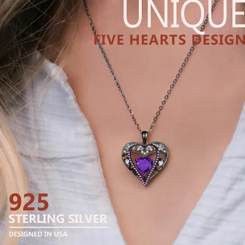 Vista 109 de Collar de cristal de 5 corazones, chapado en oro rosa de 18 quilates, colgante con cadena de plata de ley 925 de 18 + 2 pulgadas, joyería de piedra