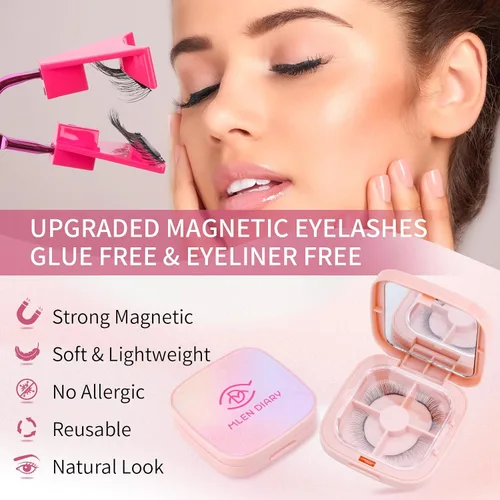 Vista 2 de Pestañas magnéticas dobles, pestañas magnéticas sin delineador de ojos 4D aspecto natural, reutilizables, fáciles de usar, pestañas postizas