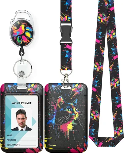 Vista 26 de Uniclife Porta credenciales deslizante floral con carrete retráctil y mosquetón con clip para cordón desmontable, protector de tarjeta vertical
