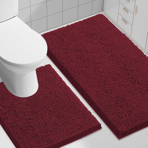 Vista 69 de Juego de alfombras de baño Smiry de 2 piezas, suave alfombra absorbente de chenilla y juego de alfombra en forma de U para inodoro, alfombra de baño