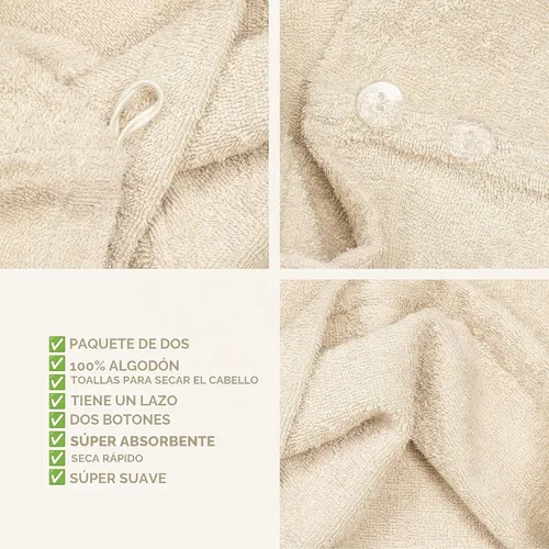 Vista 5 de American Soft Linen Toallas de pelo 100 % algodón para mujer, gorro de toalla de pelo, turbante de algodón para cabello largo y rizado Beige