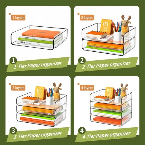 Vista 6 de FANXIYQ Organizador de Bandeja de Papel Acrílico de 4 Niveles - Clasificador de Archivos de Escritorio de Bajo Perfil para Oficina/Hogar, Bandeja