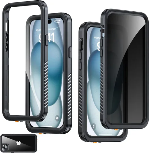 Vista 27 de Funda impermeable para iPhone 15, protector de pantalla de privacidad integrado y protector de pantalla HD [IP68 bajo el agua] a prueba de golpes a