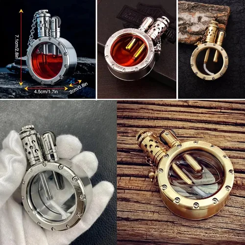 Vista 3 de Encendedor de queroseno transparente retro, encendedor de queroseno steampunk con diseño creativo de botella transparente, encendedor de encendido