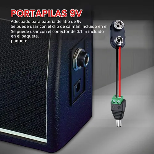 Vista 6 de DAIERTEK Conector de batería de 9 V, clip de presión de batería de 9 voltios, tipo I con 2 pares de pinzas de cocodrilo y enchufe de alimentación