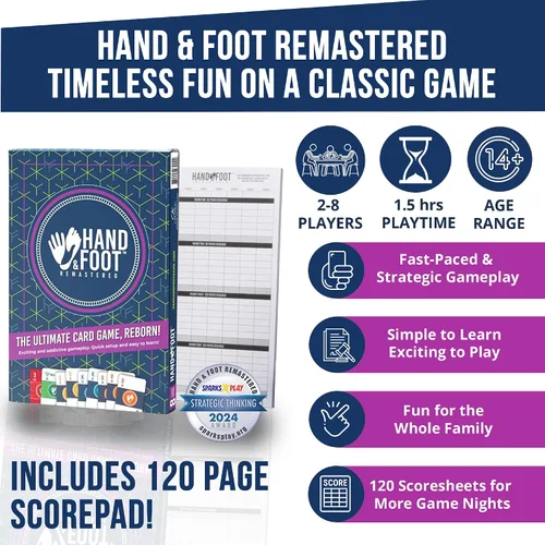Vista 2 de Hand & Foot Remastered Juego de cartas edición para 8 jugadores + marcador de 120 páginas