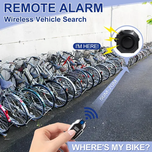 Vista 2 de Alarma de bicicleta USB recargable inalámbrica remota alarma de vehículo inteligente antirrobo cuerno de vibración con sensor de movimiento