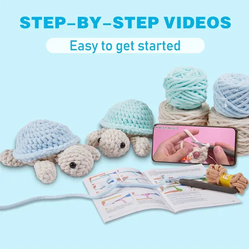 Vista 9 de Eelexa Kit de ganchillo para principiantes, kit de animales de ganchillo Amigurumi, con tutoriales en video paso a paso para niños, adultos