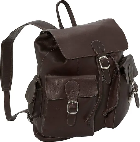 Vista 6 de Piel Leather Mochila grande con solapa de hebilla, Chocolate, talla única , Mochila grande con solapa y hebilla.