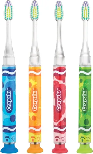 Vista 7 de GUM Crayola Cepillo de dientes con temporizador manual para niños, cerdas suaves con base de ventosa, para niños y bebés, 1 unidad (edades 3+)