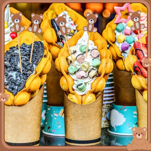 Vista 7 de Tioncy 100 unidades de palillos de cóctel con diseño de oso, palillos de dientes de oso de 4.7 pulgadas para aperitivos, pinchos de bambú