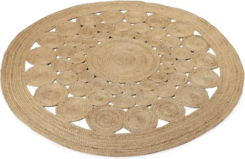 Vista 6 de REDEARTH · Alfombra Redonda – Alfombra de Yute Natural Embrace de 5 Pies, Trenzada Festoneada de Abaca, Hecha por Artesanos, Alfombras de Yute