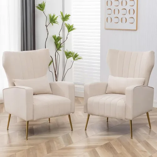 Vista 7 de Silla de Acento Moderna Tapizada para Sala de Estar, Silla con Brazo de Respaldo Alto con Patas de Metal Silla de Lectura Lumbar para Dormitorio