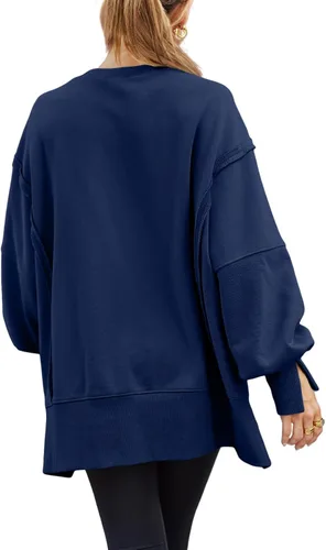 Vista 4 de AUTOMET Sudaderas de gran tamaño para mujer, estilo casual, cuello redondo, manga larga, con abertura, ropa de moda de otoño 2023