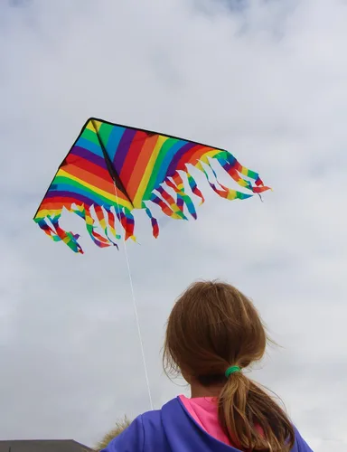 Vista 2 de In the Breeze Arco iris raya Flut Delta Kite, 43 pulgadas