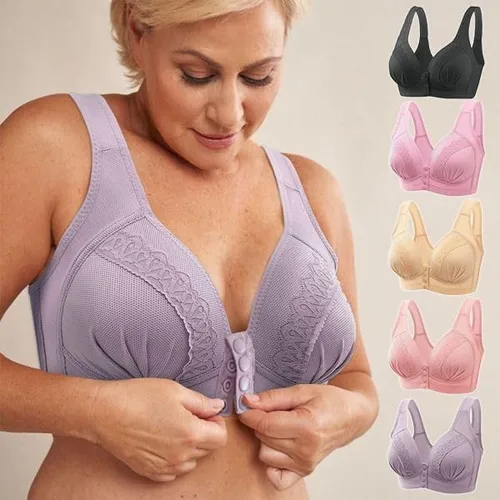 Vista 2 de Sujetador frontal a presión, brasier de algodón transpirable y agradable a la piel con botón frontal para mujeres mayores