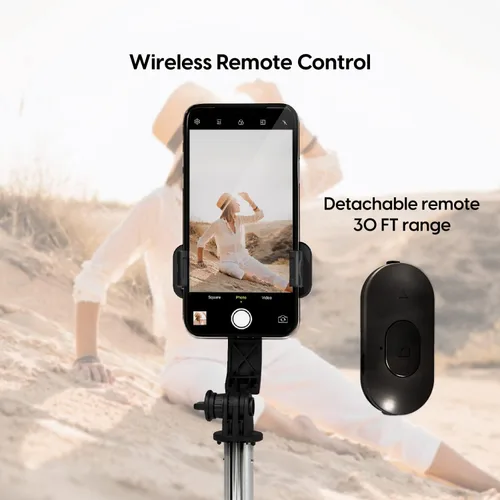 Vista 5 de TalkWorks Juego de palo selfie, control remoto y trípode compatible con iPhone 15/15 Pro/15 Pro Max, 14/14 Plus/14 Pro/14 Pro Max, 13/13