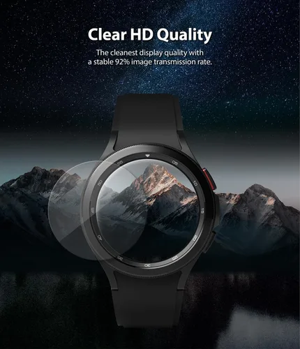 Vista 3 de Ringke Protector de pantalla de vidrio [paquete de 4] compatible con Samsung Galaxy Watch 4 Classic de 1.654 pulgadas, vidrio templado, dureza 9H