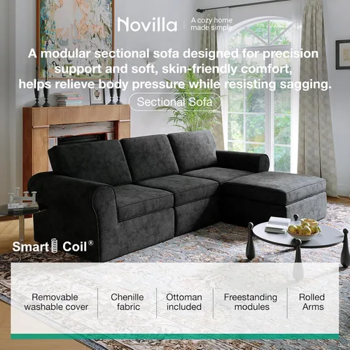 Vista 3 de Novilla Sofá modular de 108 pulgadas, sofás modulares modulares para sala de estar y dormitorio, funda extraíble de chenilla, sofá nube con soporte