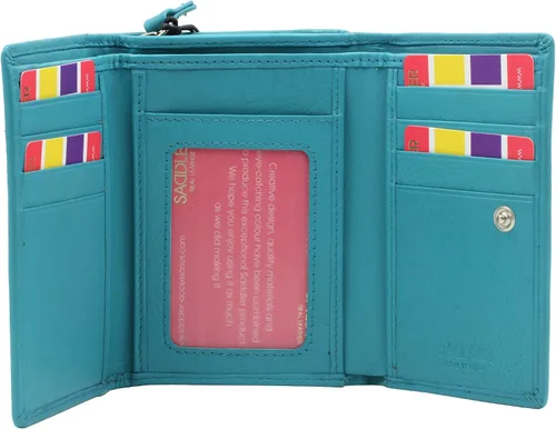 Vista 2 de SADDLER Cartera de cuero de lujo triple pliegue con protección RFID para mujer con monedero con cremallera tarjetero de crédito múltiple