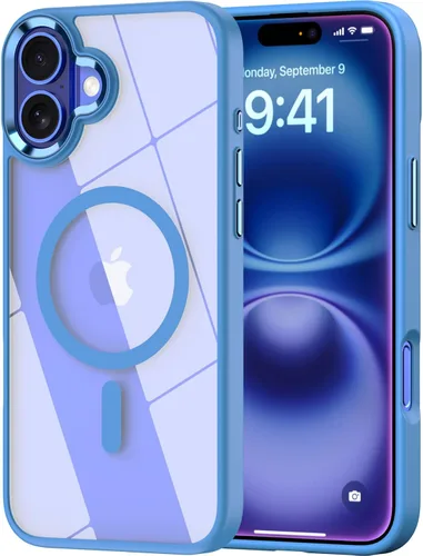 Vista 13 de Funda magnética para iPhone 13, compatible con MagSafe, protección de grado militar, parte trasera dura transparente y marco de TPU suave, funda