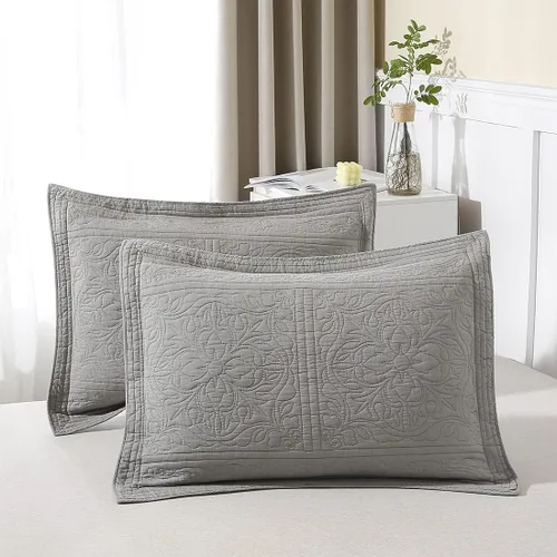 Vista 19 de WINLIFE Funda de almohada acolchada 100% algodón con estampado floral tamaño estándar (azul bebé)