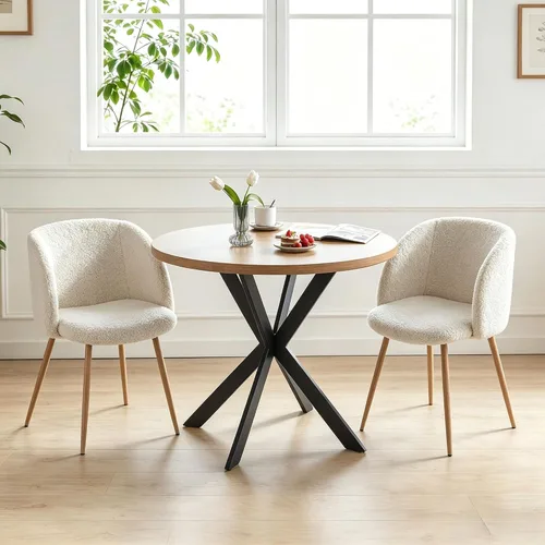 Vista 12 de Homedot Juego de mesa de comedor de cocina de 3 piezas para 2, mesa de comedor redonda negra de 37 pulgadas con brazos de comedor negros, juego