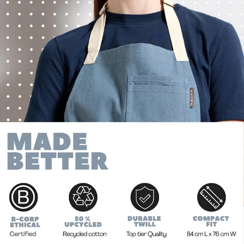 Vista 6 de MEEMA Delantal de chef con bolsillos, talla única, delantales ajustables reciclados para mujeres y hombres, para cocinar, hornear, asar a