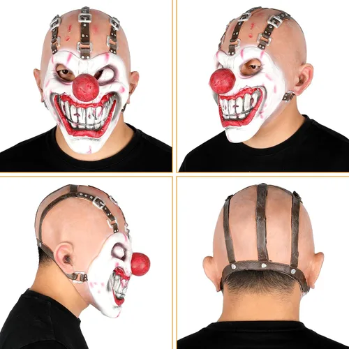 Vista 7 de LOKI Helmet Máscara de payaso espeluznante de dientes dulces, agujas Kane Cosplay Sweet Tooth Halloween máscara para adultos hombres mujeres