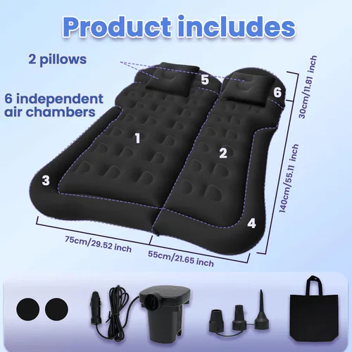 Vista 6 de Colchón de aire de coche - Colchón inflable SUV para maletero de asiento Negro