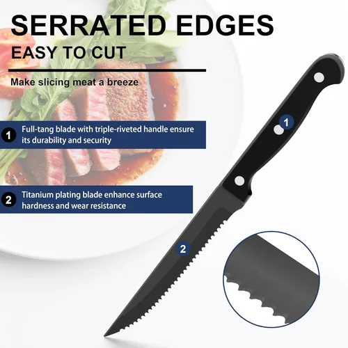 Vista 4 de E-far Juego de cubiertos negros de 24 piezas con cuchillos para carne, cubiertos de acero inoxidable para 4, modernos juegos de utensilios de metal