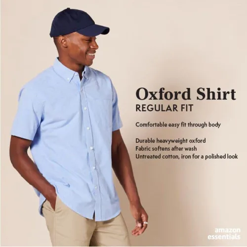 Vista 2 de Tienda Essentials Camisas Oxford para hombre, ajuste regular, manga corta