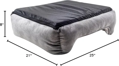 Vista 9 de Happycare Textiles - Cama para perro rectangular larga para mascotas con bordado de huella de perro, tamaño mediano, Gris con inserto ortopédico.