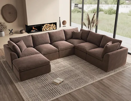 Vista 60 de ohllob Sofás seccionales Cloud de 110 pulgadas para sala de estar, sofá deshuesado en forma de L con otomana, sofá modular de 3 plazas, color negro
